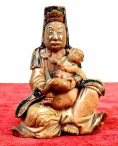 GUANYIN. SCULPTURE EN PIERRE SAVON. RESTES DE POLYCHROMIE CHINE XVIII-XIX (?) - Picture 1 of 1