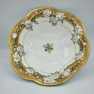 Antique Nippon Royal Crockery Bowl Gold Trim Moriage Circa 1911 Footed Flower  - Picture 1 of 11
