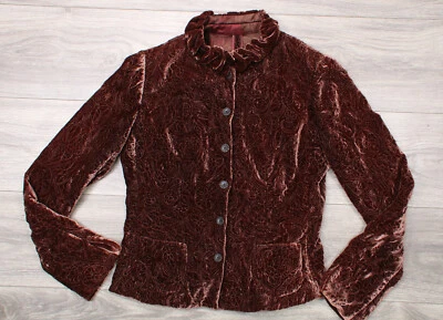 Blazer Elie Tahari MARRÓN Terciopelo Aplastado Seda Floral Bordado Pequeño Foto 1 de 4