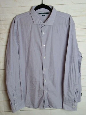 Camisa social masculina Perry Ellis manga longa listra azul slim fit botão para cima tamanho XXL - Imagem 1 de 4