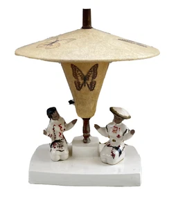 Atomic MCM Keramik TV Konsolen Lampe mit Fiberglasschirmen asiatischer Mann & Frau - Bild 1 von 16
