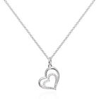 Sterling Silver & Cz Crystal Double Open Heart Necklace 16 - 22 Inches