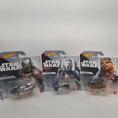 2021 Hot Wheels Star Wars Lot of 3. Includes Mandalorian, BoKatan, Chewbacca New - Image 1 of 4