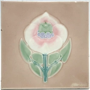 Art Nouveau Fireplace Majolica Tile Pink Floral Design C1900 - Picture 1 of 3