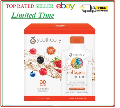 youtheory líquido colágeno, sabor baga, 30 pacotes - Imagem 1 de 3