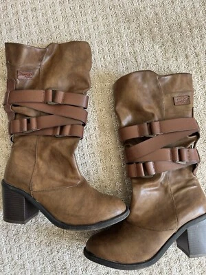 Blowfish Botas Media Pantorrilla Marrón Cremallera Cuero Sintético Hebilla Talla 10 Foto 1 de 4