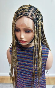 Big Knotless Box Braids Wig, Jumbo African Single Full Lace Gold Braids Wig, - Picture 1 of 15