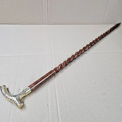 Holz  Gehstock Walking Stick Cane  Messing  93 cm Fritz  Spazierstock gewendelt - Bild 1 von 4