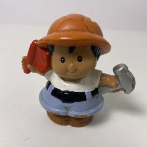 Little People Construction Worker Hardhat Flag Hammer Black Hair 2001 Mattel - Picture 1 of 5
