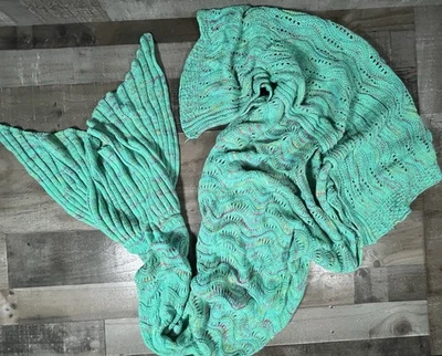 Manta cola de sirena suave L tejido ganchillo saco de dormir tiro Foto 1 de 4