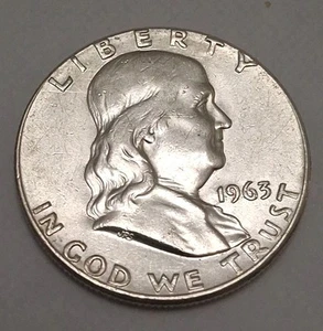 1963 P US Benjamin Franklin VINTAGE Silber Half Dollar Münze LIBERTY BELL BF304 - Bild 1 von 2