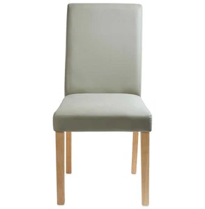 New Pair Grey Faux Leather Dining Chairs Solid Wood Oak Legs Modern Contemporary - Picture 1 of 5