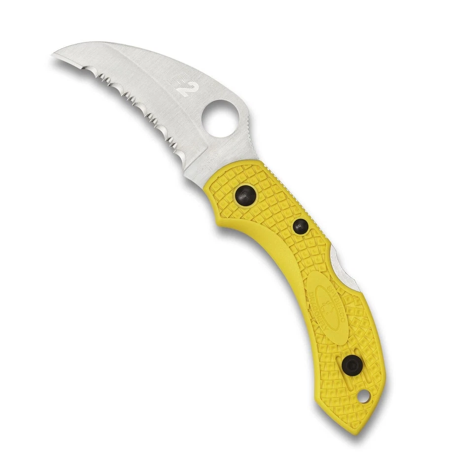 Spyderco Dragonfly 2 Salt Hawkbill C28SYL2HB Folding Knife H1 Blade Yellow FRN