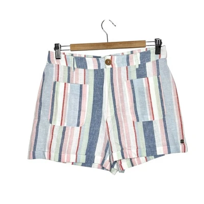 Roxy Linen Striped Shorts Womens M Coastal Beach Preppy Resort Colorful Vacation - Image 1 of 4
