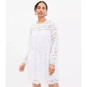 Ann Taylor LOFT Petite Eyelet Long Sleeve Swing Dress PS - Picture 1 of 3