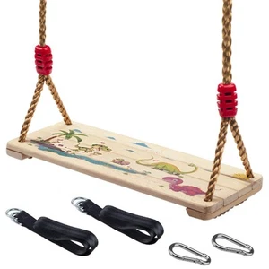 Tree Swing for Kids Nostalgic Wooden Swing Seat Wood Swing Connecting Straps Set - Picture 1 of 5
