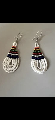 African Ethnic Jewellery Maasai Beaded bracelet earrings multicolour white   - Image 1 of 4