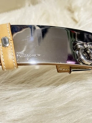 Salvatore Ferragamo女式可调皮革腰带带银色扣棕色 — 第 1/4 张图片