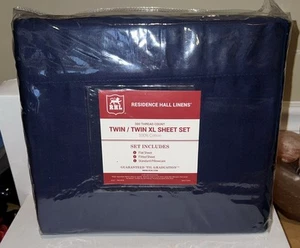 Brand New Residence Hall Linens Twin / Twin XL Sheet Set Dark Blue 100% Cotton - Picture 1 of 7