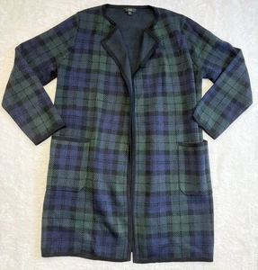 J Crew green and navy plaid long tight knit cardigan academia preppy M - Picture 1 of 10