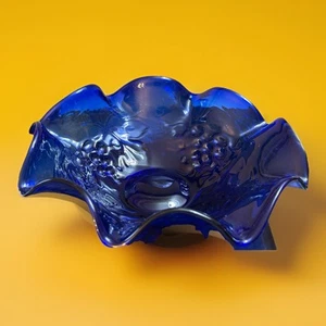 Vtg Cobalt Blue Ruffled Art Glass Centerpiece Bowl-3.5”x10”-Harvest Design-GUC - Picture 1 of 9