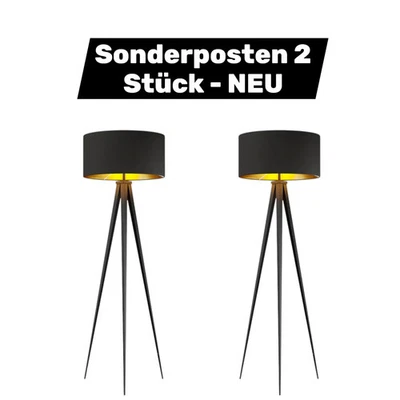 Lindby Stehlampe Leuchte Benik schwarz gold Tripod Textil 153cm Wohnzimmer - Bild 1 von 4