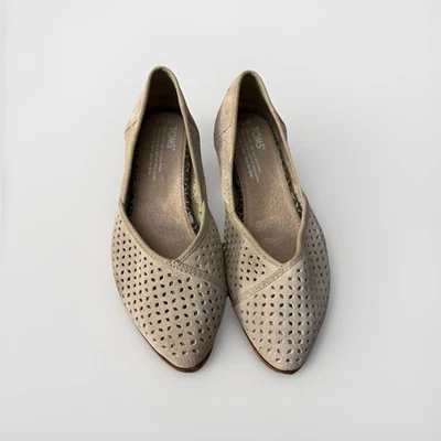 TOMS Womens Size 5.5 Beige Suede Leather Perforated Pointed Toe Flats Shoes - Image 1 of 4