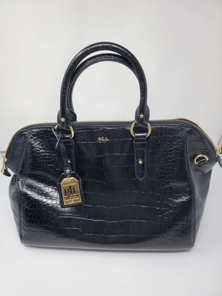 Lauren Ralph Lauren Croc Embossed Lanesborough Leather Satchel Bag Purse  - Image 1 of 4