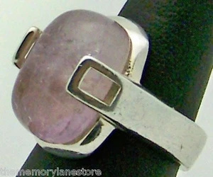 LOVELY ESTATE LARGE ITALIAN PINK QUARTZ CABOCHON STERLING SILVER RING, SIZE 7.25 - Picture 1 of 3