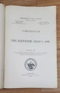 1894 Compendium Of The Eleventh 11th Census 1890 Part 2 Hardcover - Foto 1 di 13