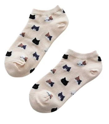CUTE CATS Womens Beige Low Cut Trainer Socks | One Size UK 4-7 EU 36-40 Foto 1 de 2