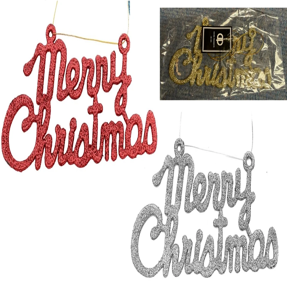 Davies Products 19 CM Merry Christmas Glitter Hanging Sign Decoration