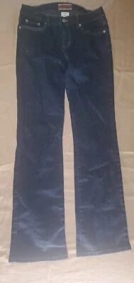 复古 Cavaricci 牛仔裤女式 7 码深蓝色闪光低腰 Y2K — 第 1/4 张图片