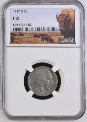 1917-D Buffalo Nickel 5C Type 2 “Flat Ground” NGC - F 12 Nice Honest Coin! - Image 1 of 2