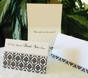 50 Damast Motto Dankeskarten 4"x6" Größe, hochwertiger Cardstock, ausgefallene Schrift!  - Bild 1 von 1