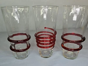 Vintage Blenko Kristall Ring Becher 3er Set Rubin Wirbel - Bild 1 von 22