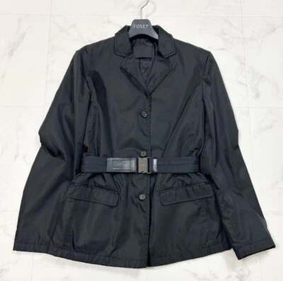 PRADA Nylon Jacket with Logo Belt Black Size 38 - Image 1 of 4