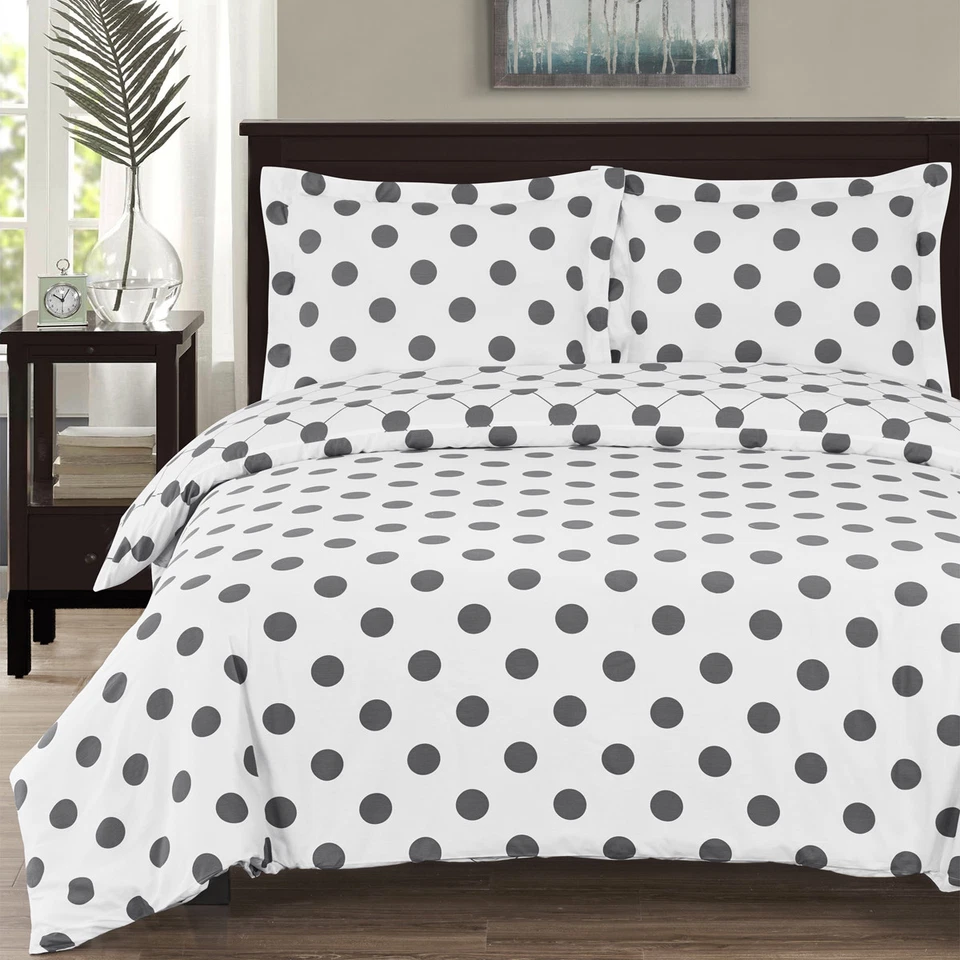 Modern 100% Cotton Percale Polka Dots Pattern Print Reversible Duvet Cover Set - Image 1 of 1