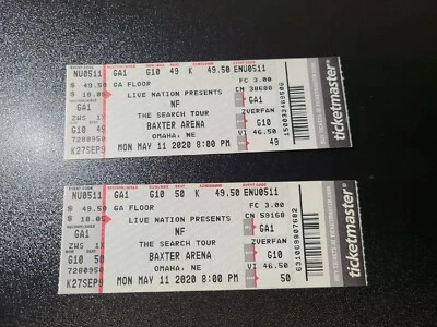 NF Tickets The Search Tour Cancelled Show 5-11-2020 Un Used Full Tickets Rare! - Imagem 1 de 4