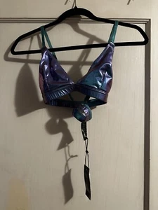 Dolls Kill Club Exx Triangle Bra Top Iridescent Blue Shiny Size Large - Bild 1 von 2