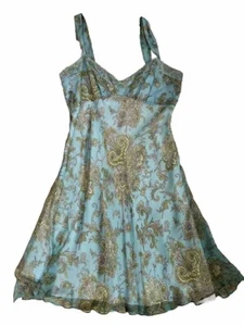 Antonio Melani 10 Woman's Silk Teal Paisley Midi Cocktail Party Evening Dress - Picture 1 of 9
