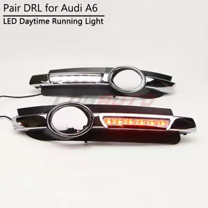 For Audi A6 C6 2005-08 LED Daytime Light DRL Head Fog Lamp Bezel W/ Yellow Turn - Picture 1 of 11