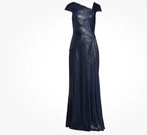 NUEVO CON ETIQUETAS VESTIDO GRIEGO TADASHI SHOJI AZUL MEDIANOCHE PARMA PINTUCK LENTEJUELAS TALLA XL - Imagen 1 de 11