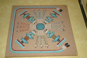 VTG NAVAJO NATIVE INDIAN SAND PAINTING TURTLE BEAVER WATER CREATURE SIGNED BERT - Picture 1 of 7