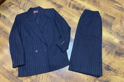 Винтажный Sasson классическая юбка костюм темно-синий заколка полоски карьера шерстяная смесь 2шт M - Изображение 1 из 4