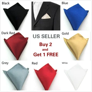 Men's Satin Silk Pocket Square Hankie Hankerchief Wedding Party Formal Suit - Picture 1 of 23