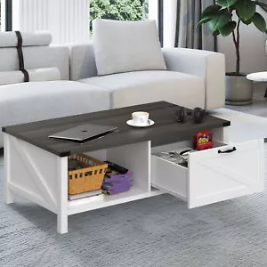 Modern Coffee Table with Storage Drawer and Open Storage Shelf for Living Room - Picture 1 of 10