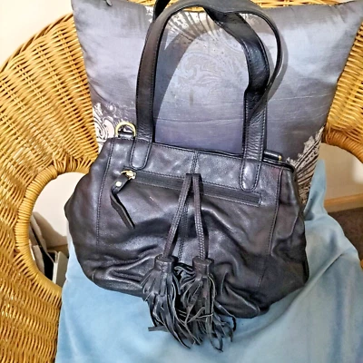 Bolso de mano Cellini negro, cuero de vaca genuino, hecho en India Foto 1 de 4