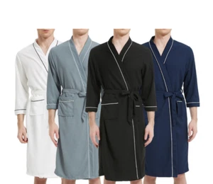 Men's Robe Lightweight Soft Knit Bathrobe Sleepwear Loungewear with Pockets Gift - Picture 1 of 22