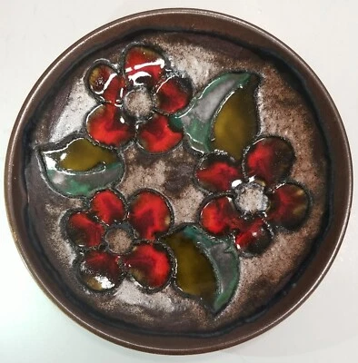 VTG RUSCHA Keramik W.Germany Decorative Fat Lava 9" Wall Plate Bowl Red Flowers - Image 1 of 4